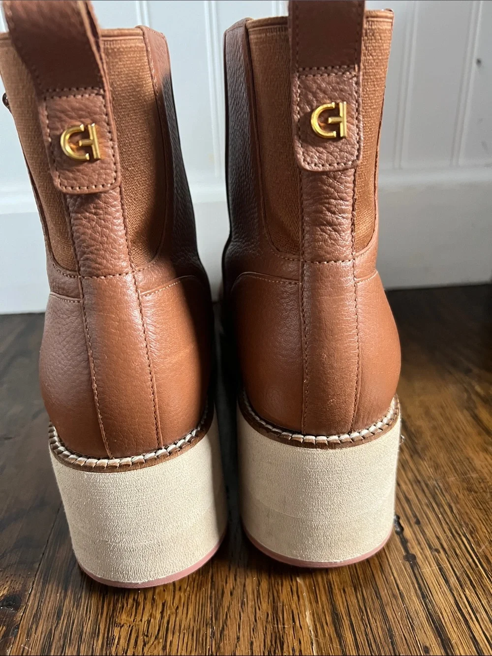 Cole Haan Zerogrand Cityquest Waterproof Brown Leather Wedge Booties